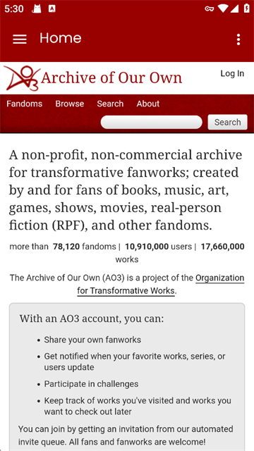 AO3 归档首页与站点数据